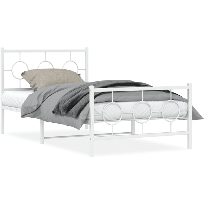 Estructura de cama de metal con cabecero/pie de cama blanco 100x200cm