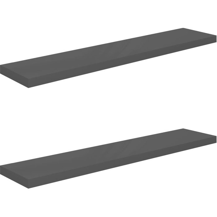 Estante flotante de pared 2 uds mdf gris brillo 120x23,5x3,8 cm