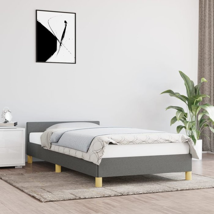 Estructura de cama con cabecero gris oscuro 80x200 cm tela
