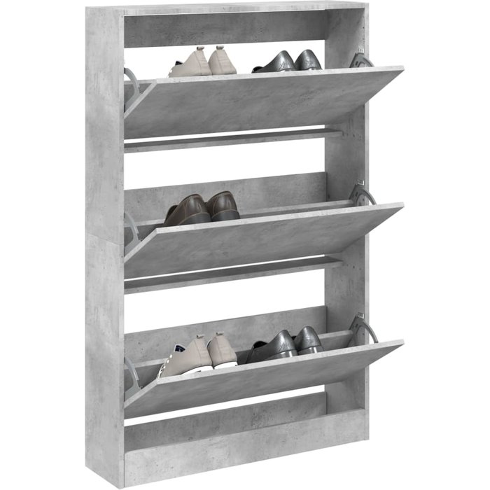 Zapatero gris hormigón de 80x21x125,5 cm, fabricado en madera de ingeniería.