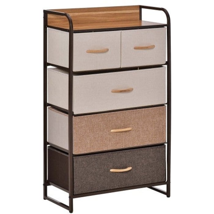 Buffet con 5 cajones de tela plegables, puño, marrón - comfortxl