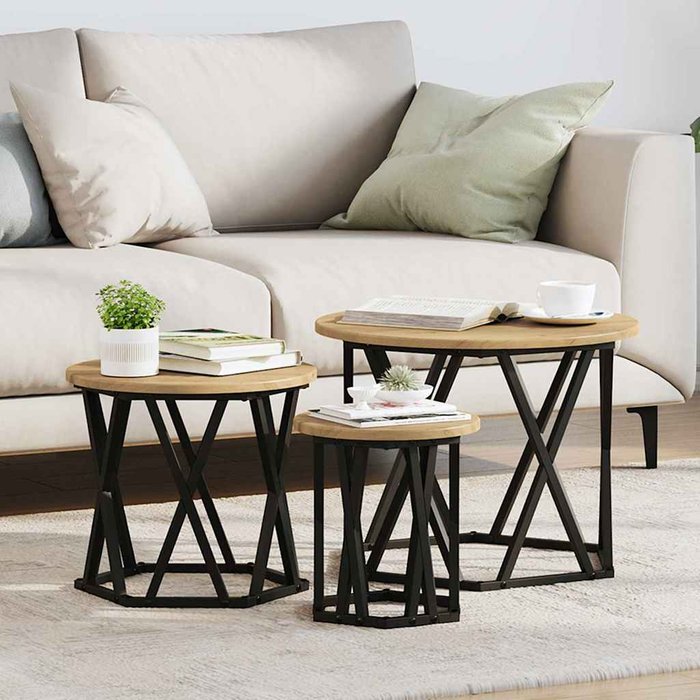 Mesa lateral nido 3 piezas roble artisan 53 x 53 x 40 cm