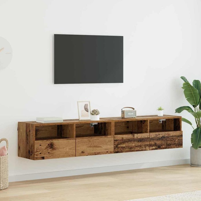 Muebles de tv de pared, 2 piezas, madera antigua, 80 x 30 x 30 cm
