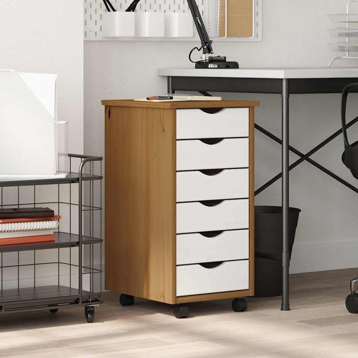 Cajonera con ruedas moss madera maciza pino marrón miel