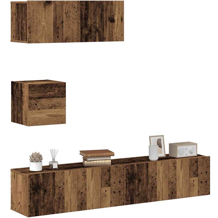 Conjunto de mueble de tv 4 piezas montado la pared madera vieja vidaxl