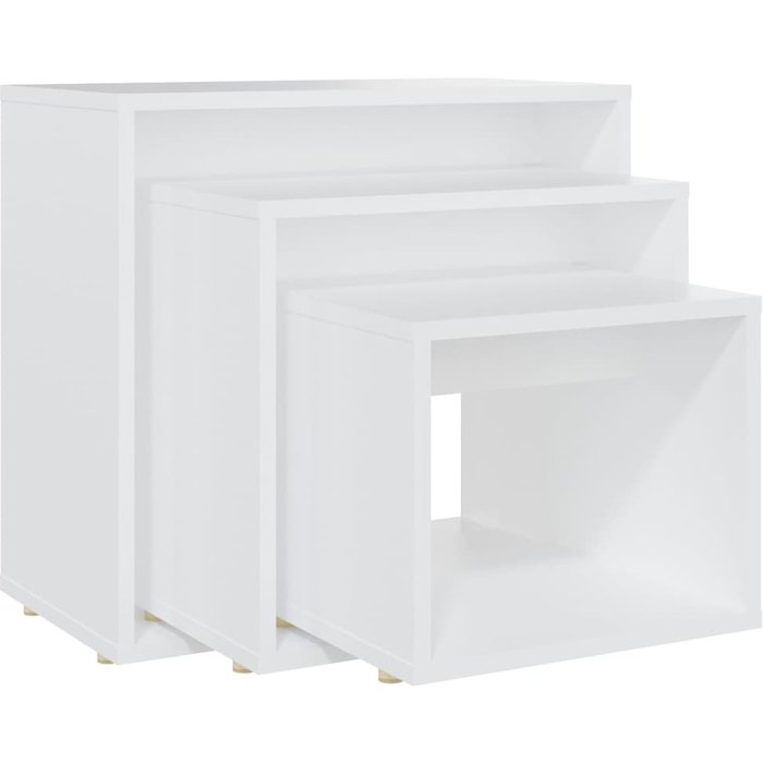 Juego de 3 mesas auxiliares nido en aglomerado blanco dec032694