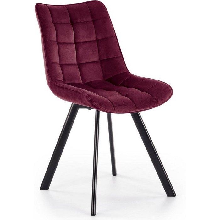 Silla contemporánea de terciopelo burdeos con patas de metal negro liberty