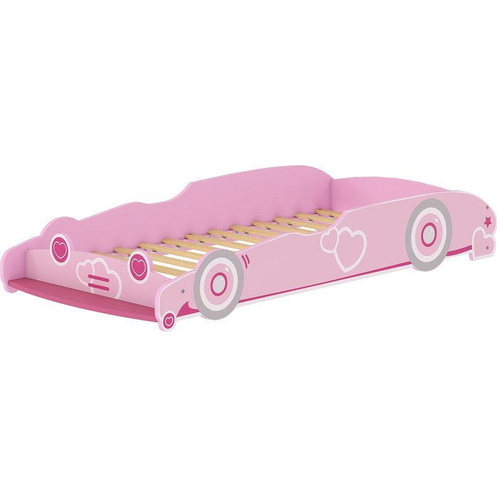 Cama infantil 70x140cm forma coche rosa con protección - 3-5 años