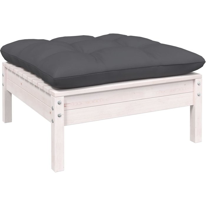 Reposapiés de jardín con cojín antracita madera de pino blanco