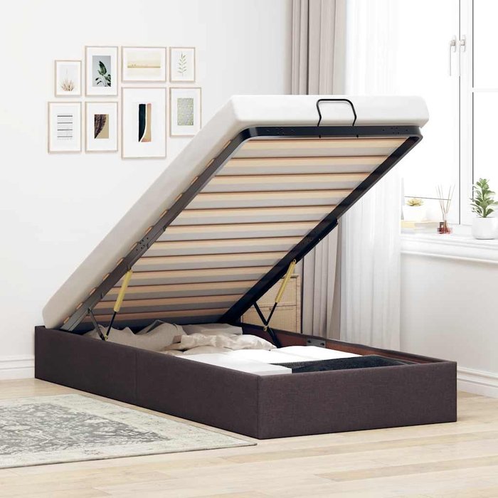 Estructura cama otomana sin colchón tela marrón oscuro 90x200cm vidaxl