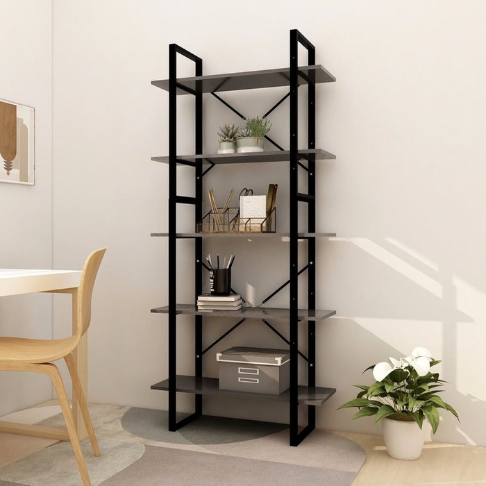 Librería 5 niveles gris 80x30x175 cm madera contrachapada