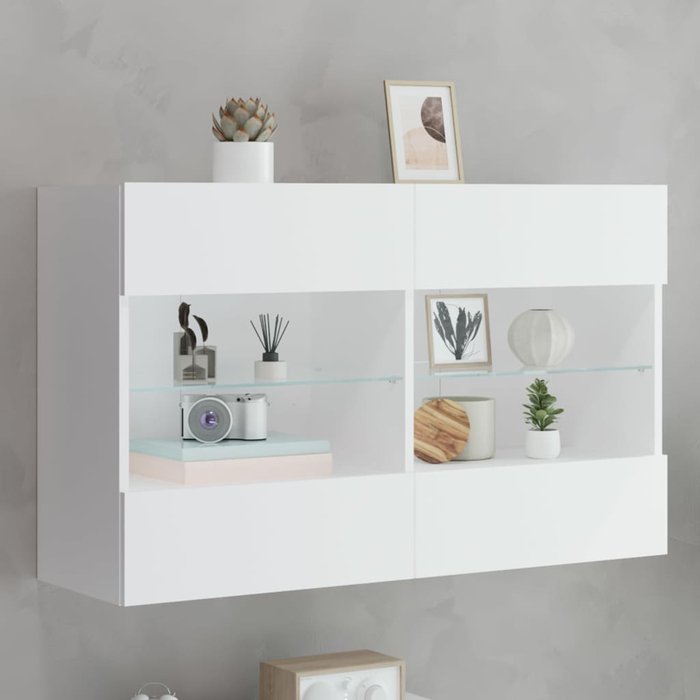 Mueble de tv de pared con luces led blancas, 98,5x30x60,5 cm