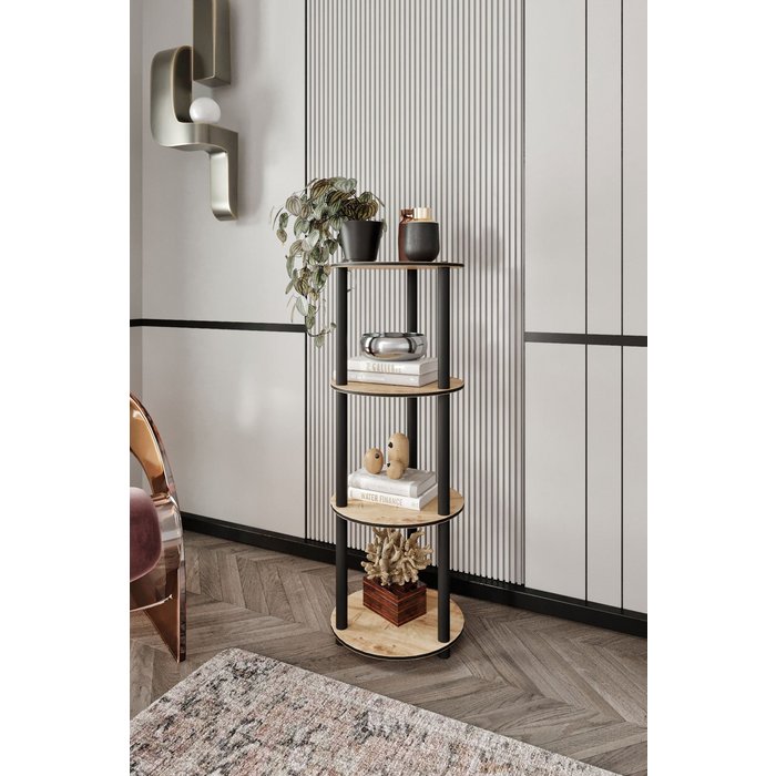 Librería redonda de roble de 4 niveles - diseño moderno de primera calidad