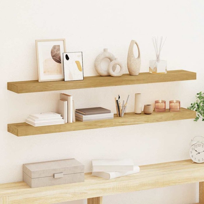 Estantes de pared 2 unidades madera maciza de teca 110x15x4 cm
