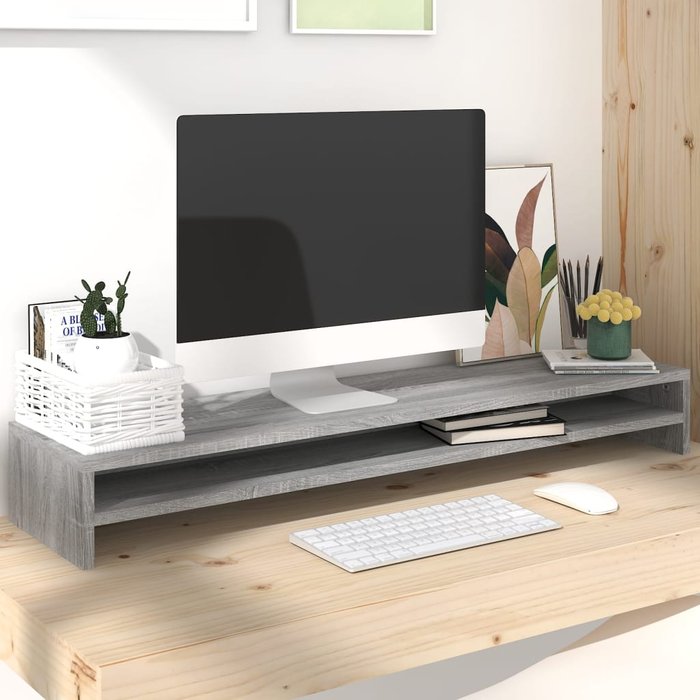 Soporte para monitor sonoma gris 100x24x13 cm madera contrachapada