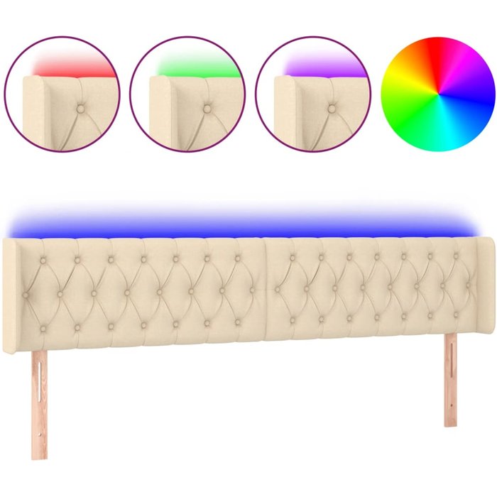 Cabecero de tela color crema con led 183x16x78/88 cm - comfortxl