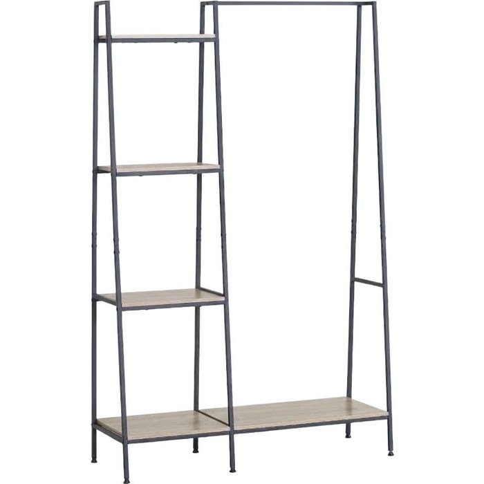 Perchero heritage con barra y 4 estantes negro/natural 161×101×36 cm