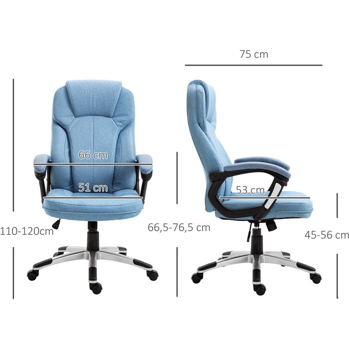 Silla oficina ergonómica giratoria altura ajustable azul claro 66x75x120cm