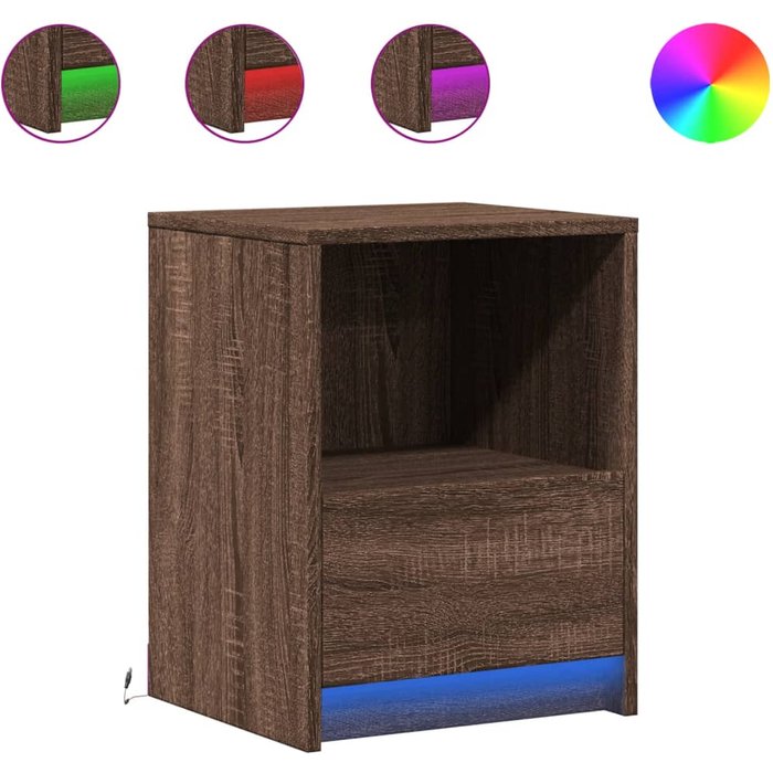 Mesita de noche con luces led madera de ingeniería roble marrón - comfortxl