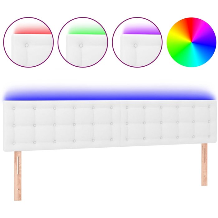 Cabecero cama - mueble cabecero con led cuero sintético blanco 200x5x78/88 cm