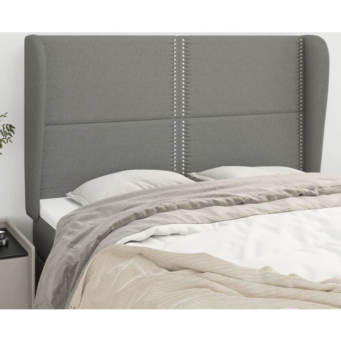 Cabecero con orejas de tela gris oscuro 147x23x118/128 cm vidaxl