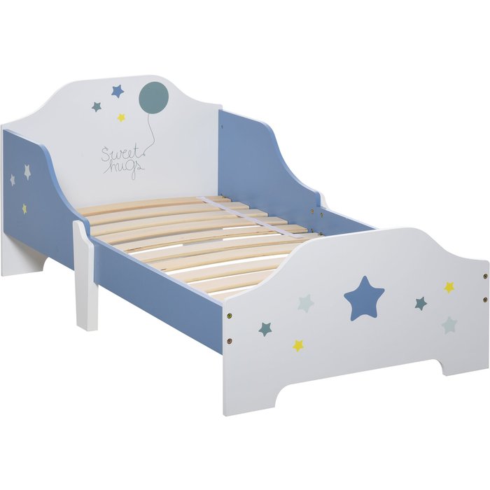 Cama infantil homcom mdf, contrachapado de álamo azul y blanco 143x74x59 cm