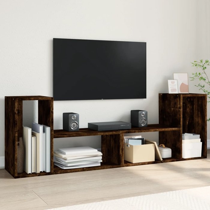 Mueble tv 2 piezas roble ahumado 75x30x50 cm madera contrachapada