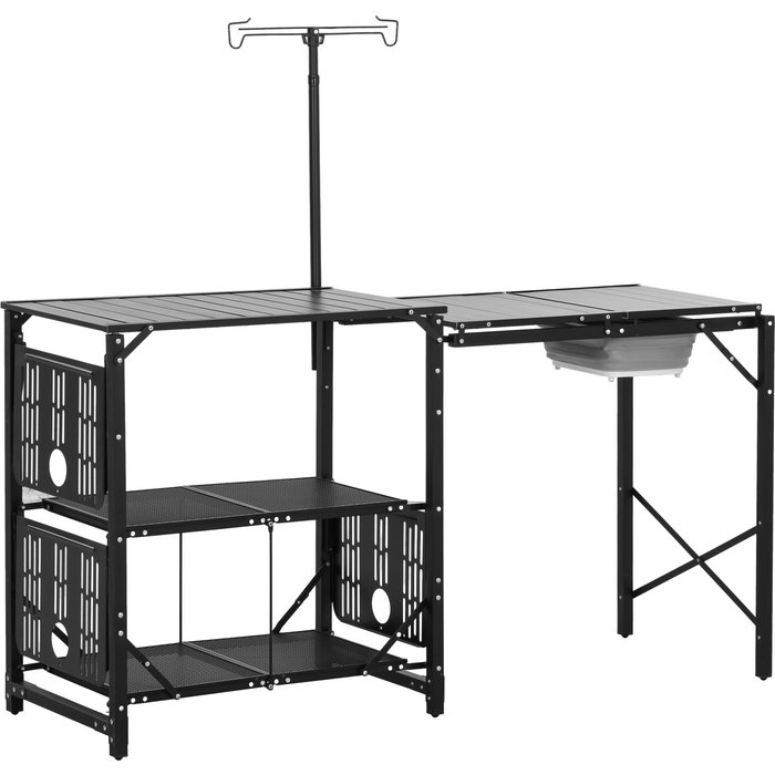 Armario de camping outsunny aluminio, acero negro 173x52x174 cm a20-391v00bk