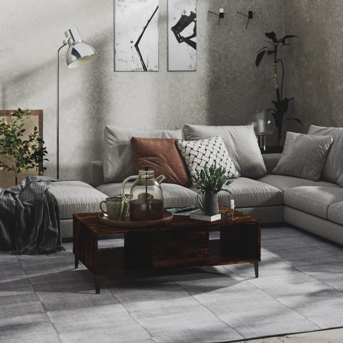 Mesa de centro de roble ahumado, 103,5 x 60 x 35 cm, madera de ingeniería.