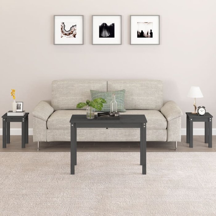 Maison exclusive - mesas apilables 3 piezas madera maciza de pino gris