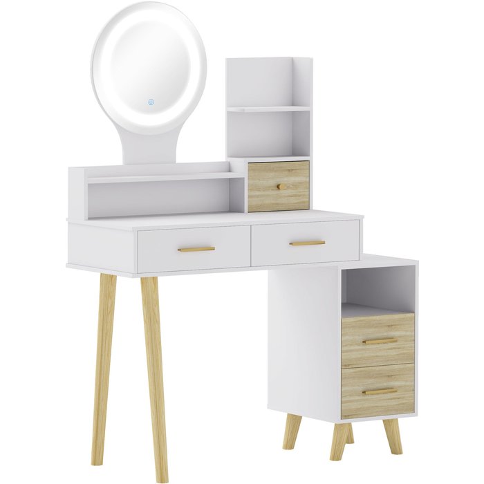 Tocador de maquillaje homcom mdf blanco 100x44x137 cm