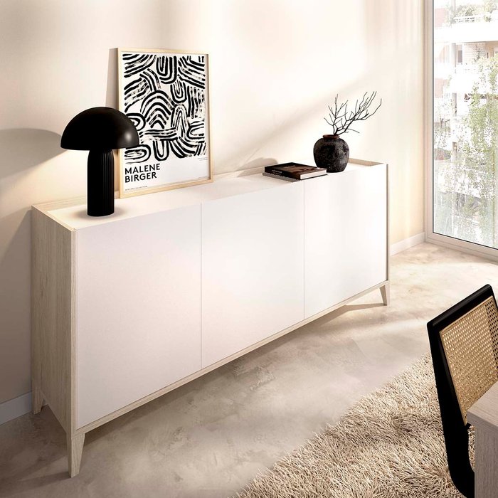 Aparador 3 puertas bari - blanco/roble natural - ancho 150 cm - homekit