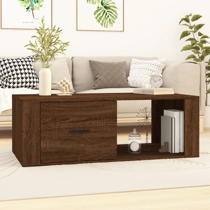 Mesa de centro, roble marrón, 100x50,5x35 cm, madera de ingeniería.