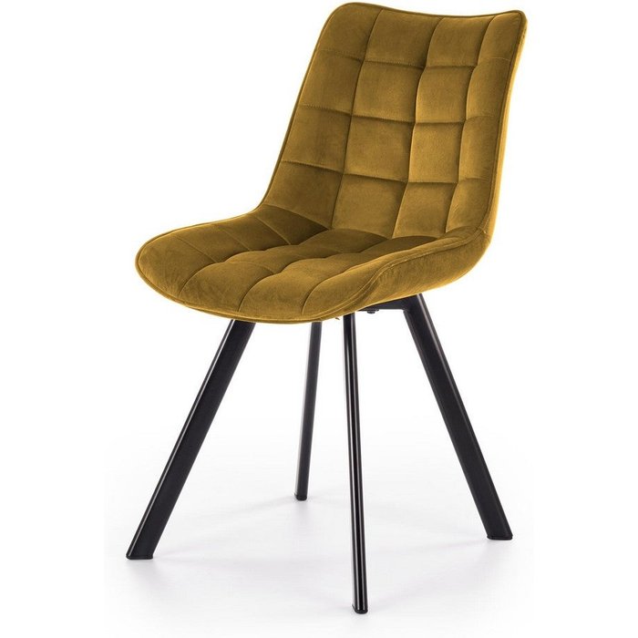 Liberty silla contemporánea de terciopelo amarillo con patas de metal negro