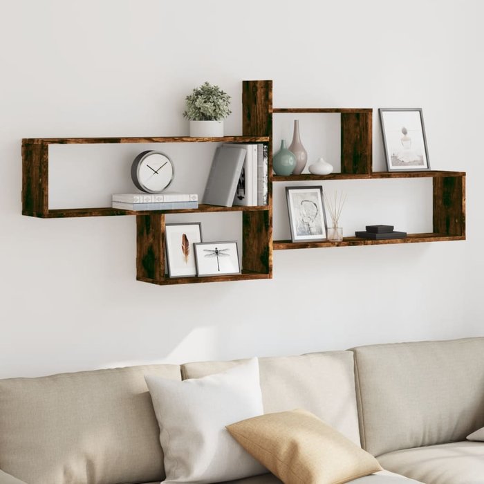 Estantería de pared de roble ahumado, 167,5 x 18 x 68 cm, madera de ingeniería.