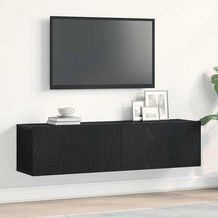 Mueble de tv de roble negro 120x30x30,5 cm madera de ingeniería