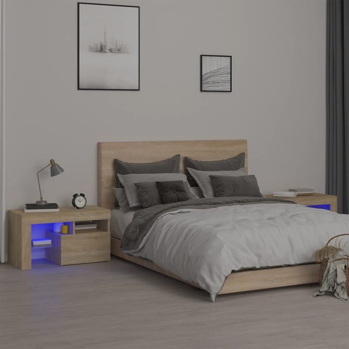 Mesitas de noche con luces led 2 unidades roble sonoma 70x36,5x40cm