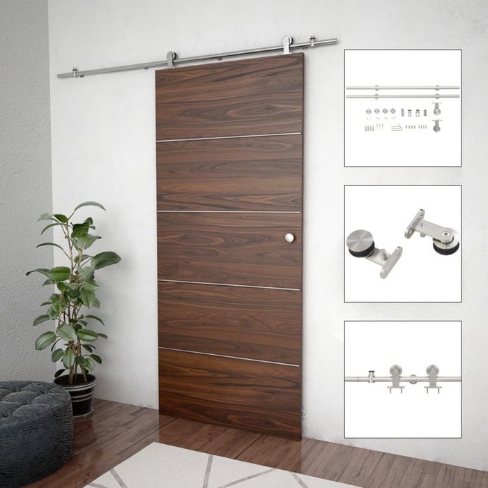 Kit de herrajes para puerta corredera 183 cm acero plateado vidaxl