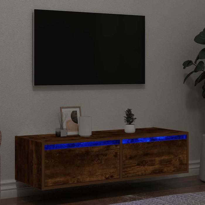 Mueble de tv con luces led roble ahumado 100x35,5x25 cm vidaxl