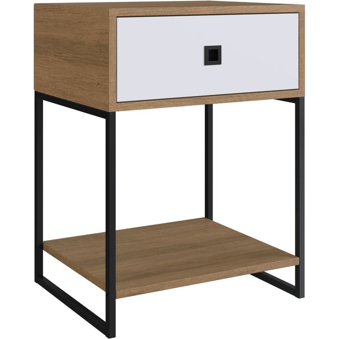 Mesita de noche 1 cajon 1 estante inferior blanco/miel 61x45x37 cm