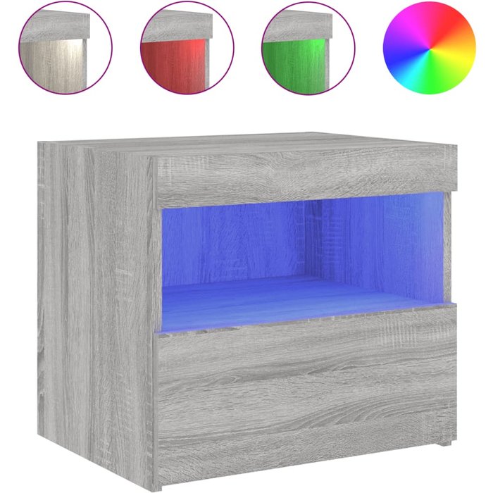 Mesita de noche,mesilla de noche con luces led gris sonoma 50x40x45 cm cfw83713
