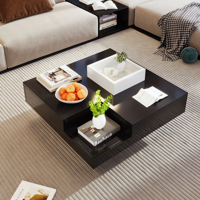Mesa de centro 72 x 72 cm - diseño elegante con led - negro
