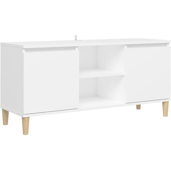 Mueble tv con patas de madera maciza blanco 103,5x35x50 cm