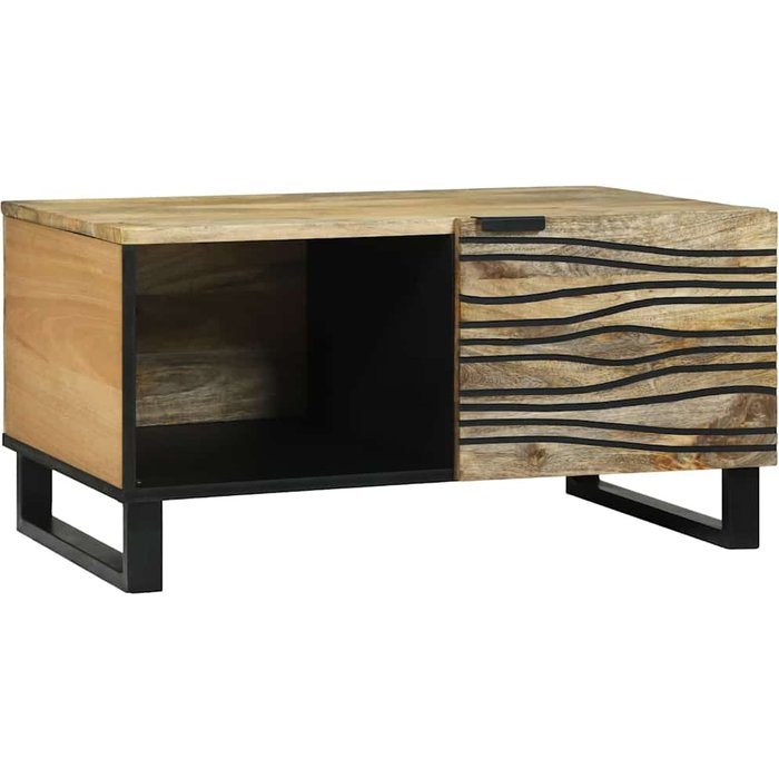 Mesa de centro, marrón y negra, 80 x 50 x 40 cm, madera maciza de acacia.