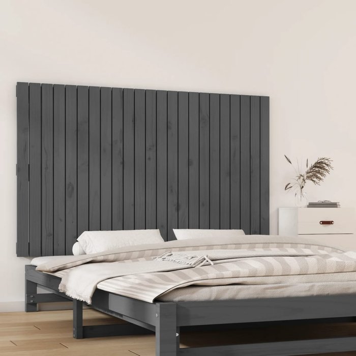 Vidaxl cabecero de cama de pared madera maciza pino gris 147x3x90 cm