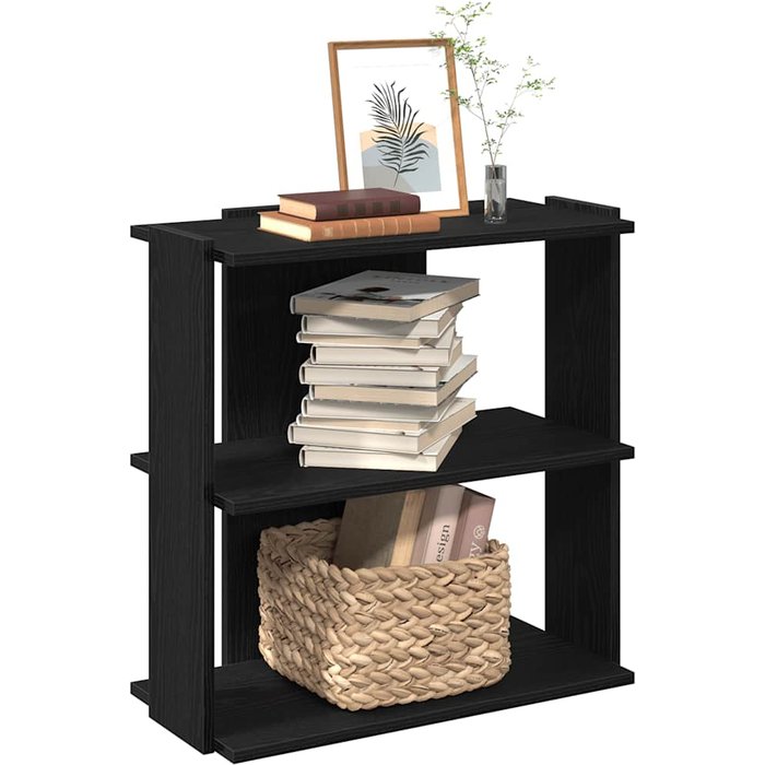 Librería de 3 niveles de madera contrachapada negra 60x30x80 cm