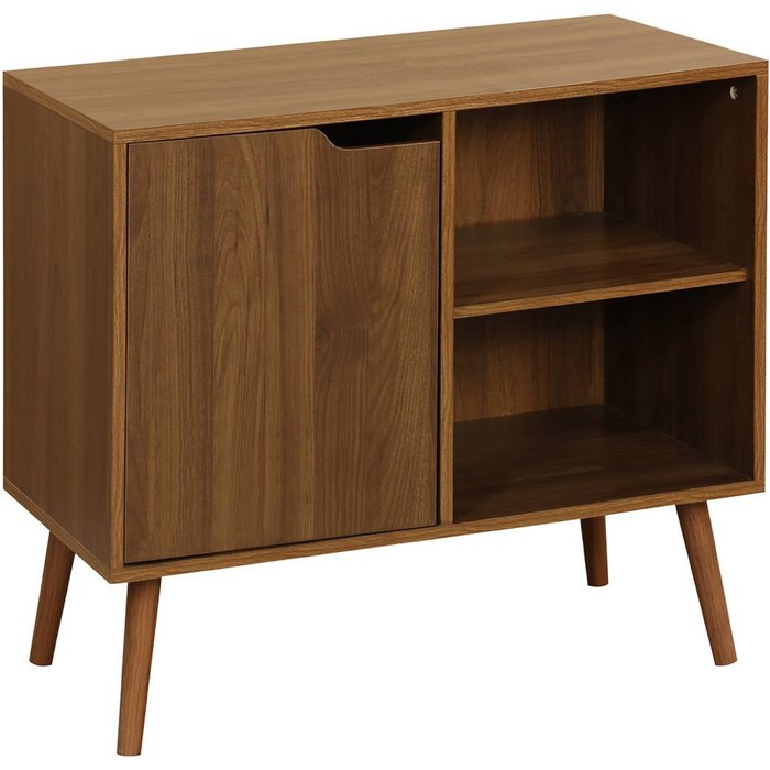 Aparador efecto nogal 1 puerta y 2 estantes, 80cm nogal - 80x39x69 cm