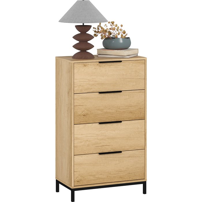 Cómoda 4 cajones marrón rústico 62x35x105cm - mueble almacenaje dormitorio