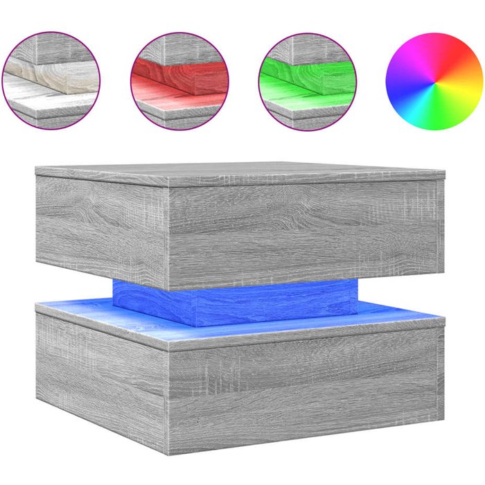 Mesa de centro de diseño moderno con luces led 50 x 50 x 40 cm gris dec037690