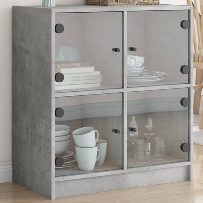 Mueble auxiliar con puertas de cristal gris hormigón, 68x37x75,5 cm
